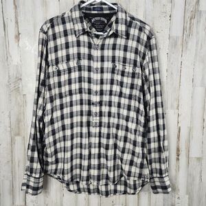 Hilfiger Denim Plaid Button Down Shirt Black White Size Large